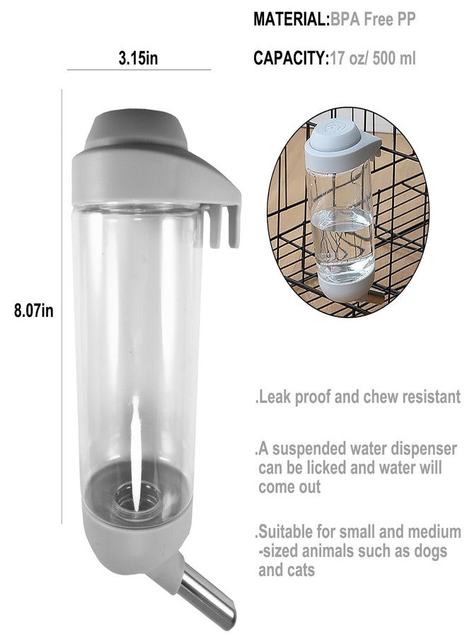 DEEUCHIS Dog Crate Water Bottle - 17 oz No Drip Kennel Pet Water Dispenser, Easy-to-Use Cage Water Bottle for Dogs, Cats, Small Animals, 500ML, Grey - Image 2